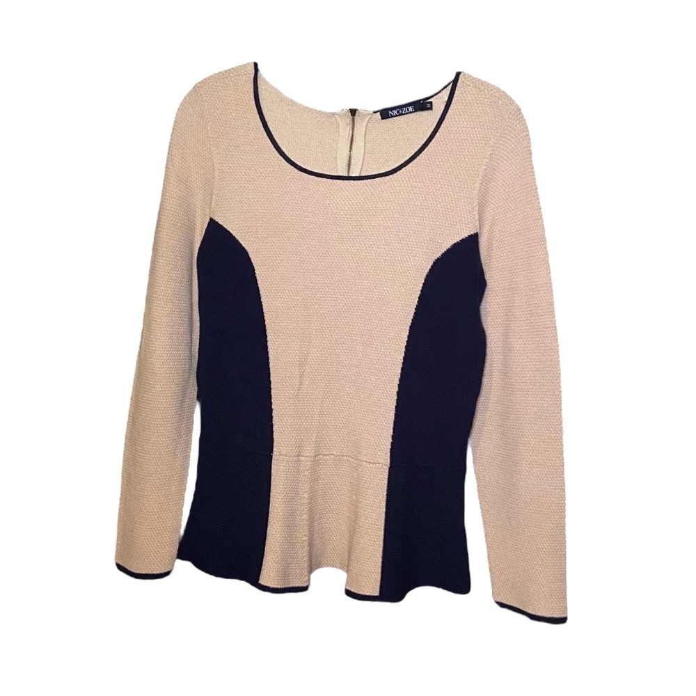 Nic+Zoe Waffle Knit Long Sleeve Colorblock Medium Long Sleeve Neutral Top